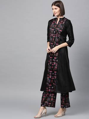 Women's Black Khadi Print A-line Polysilk Kurta 4