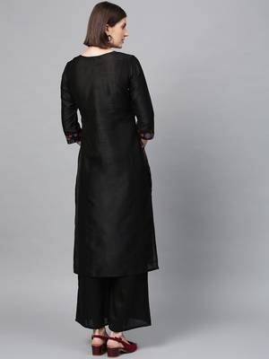 Women's Black khadi print Straight Polysilk Kurta 3