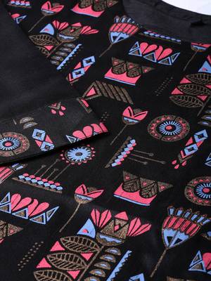Women's Black khadi print Straight Polysilk Kurta 4