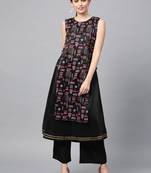 Women's Black khadi print A-line Polysilk Kurta