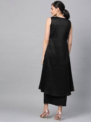 Women's Black khadi print A-line Polysilk Kurta 3