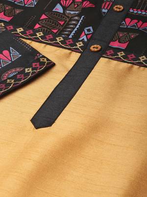 Women's Golden Khadi Print Straight Polysilk Kurta 5