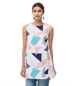 White Sleeveless Star Style Poly Fabric Printed Top For Women's