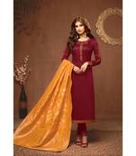 Maroon & Orange Cotton Jam Silk Women's Salwar Suit With Banarasi Dupatta