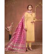 Beige & Rani Pink Cotton Jam Silk Women's Salwar Suit With Banarasi Dupatta