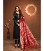 Black & Red Cotton Jam Silk Women's Salwar Suit With Banarasi Dupatta