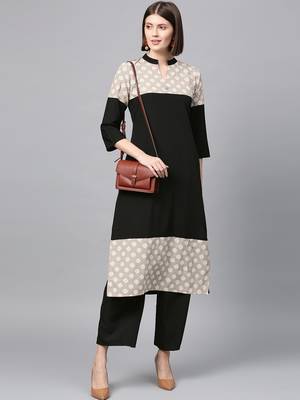 Women's Black khadi print Straight Crepe Kurta 1