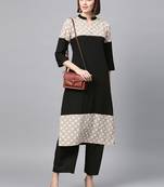 Women's Black khadi print Straight Crepe Kurta