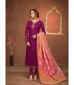 Magenta & Coral Pink Cotton Jam Silk Women's Salwar Suit With Banarasi Dupatta