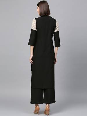Women's Black khadi print Straight Crepe Kurta 3