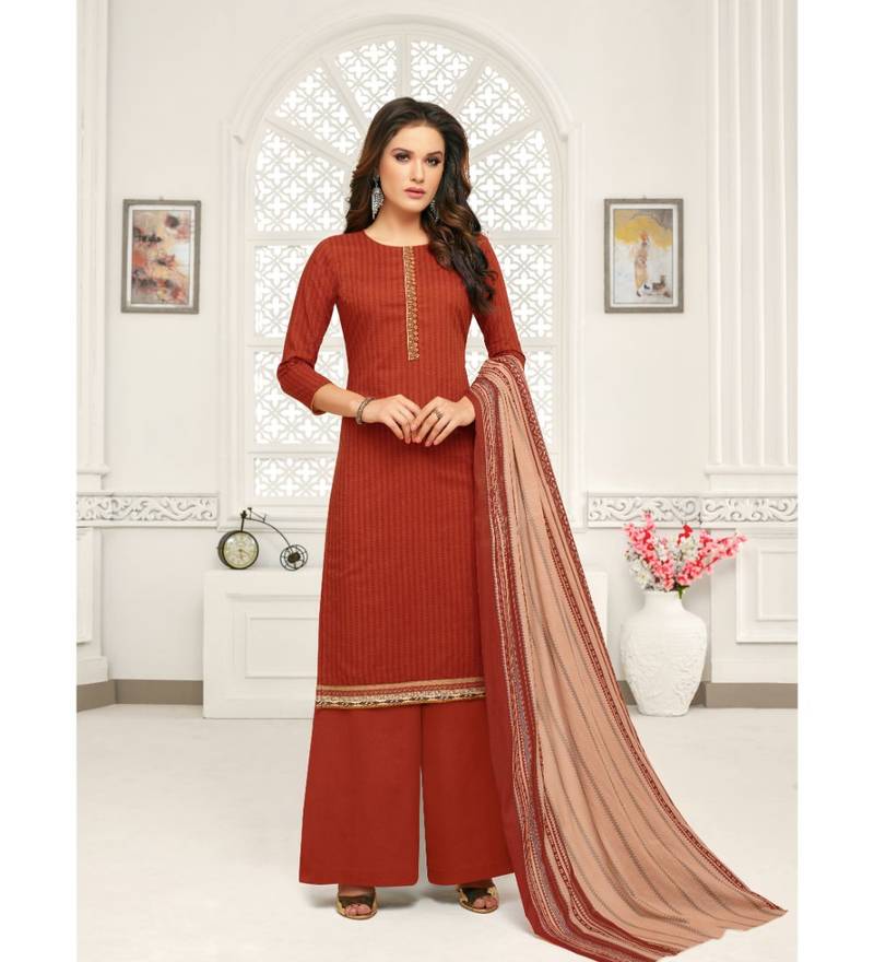 Brown Cotton Jam Silk Women's Salwar Suit