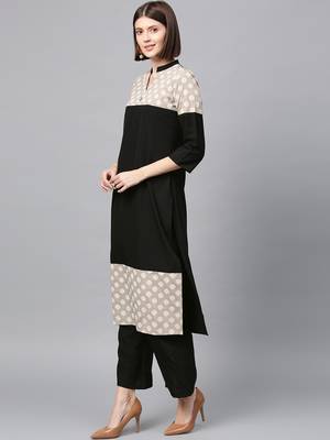 Women's Black khadi print Straight Crepe Kurta 4