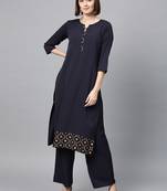 Women's Blue gold print Straight Crepe Kurta