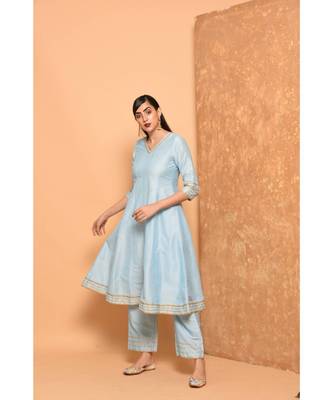Sky Blue Anarkali Long Kurta With Pallazo Pant 1