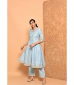 Sky Blue Anarkali Long Kurta With Pallazo Pant
