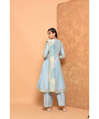Sky Blue Anarkali Long Kurta With Pallazo Pant 2