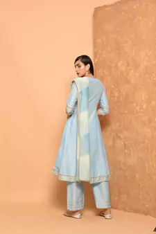 Sky Blue Anarkali Long Kurta With Pallazo Pant