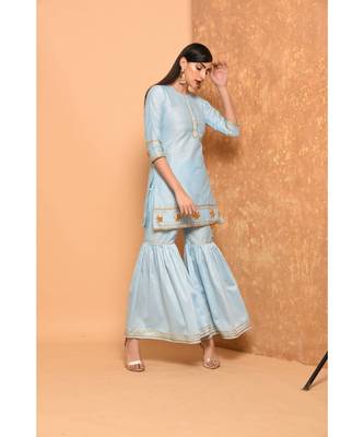 Sky Blue Anarkali Long Kurta With Pallazo Pant 3