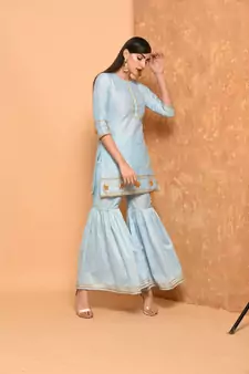 Sky Blue Anarkali Long Kurta With Pallazo Pant