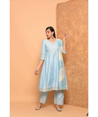Sky Blue Anarkali Long Kurta With Pallazo Pant 4