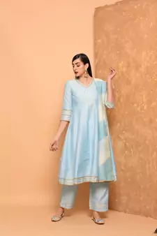 Sky Blue Anarkali Long Kurta With Pallazo Pant