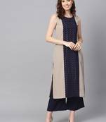 Women's Beige Color Foil Print Straight Crepe Kurta