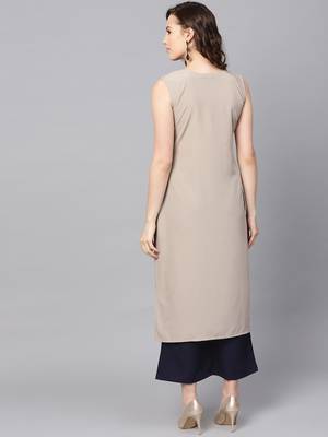 Women's Beige Color Foil Print Straight Crepe Kurta 3