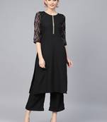Women's Black Color Foil Print Straight Crepe Kurta