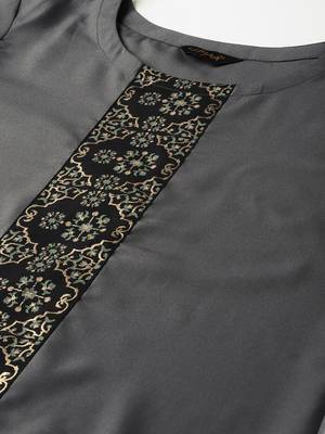 Women's Grey Color Foil Print Straight Crepe Kurta 5
