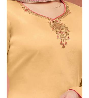 Beige & Rani Pink Cotton Jam Silk Women's Salwar Suit With Banarasi Dupatta 4