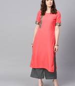 Women's Peach Color Solid Straight Crepe Kurta