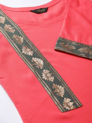 Women's Peach Color Solid Straight Crepe Kurta 5