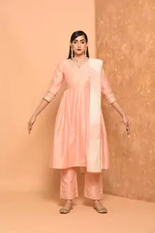 Peach Anarkali Long Kurta With Pallazo Pant