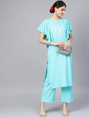 Women's Sky Blue Color Solid Straight Crepe Kurta 1