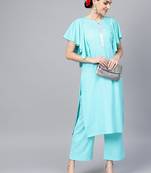 Women's Sky Blue Color Solid Straight Crepe Kurta