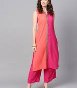 Women's Pink Color Solid Straight Crepe Kurta