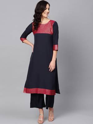 Women's Blue Color Solid Straight Crepe Kurta 1