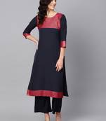 Women's Blue Color Solid Straight Crepe Kurta