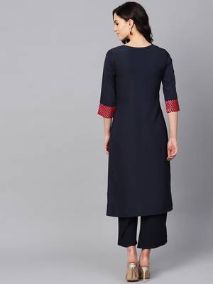 Women's Blue Color Solid Straight Crepe Kurta 3