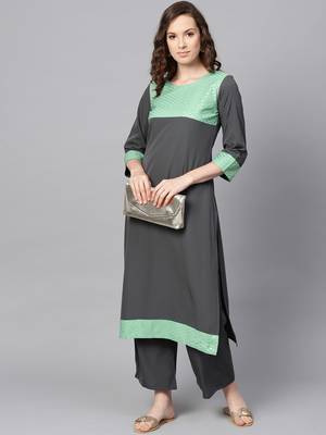 Women's Grey Color Foil Print Straight Crepe Kurta 1