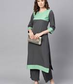 Women's Grey Color Foil Print Straight Crepe Kurta