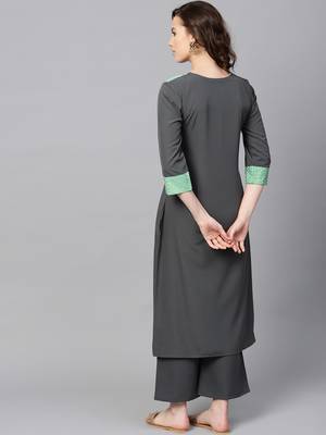Women's Grey Color Foil Print Straight Crepe Kurta 3