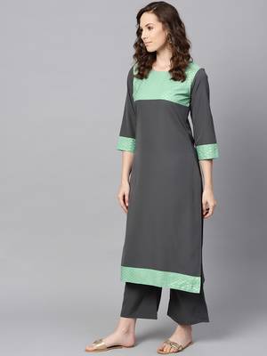 Women's Grey Color Foil Print Straight Crepe Kurta 4