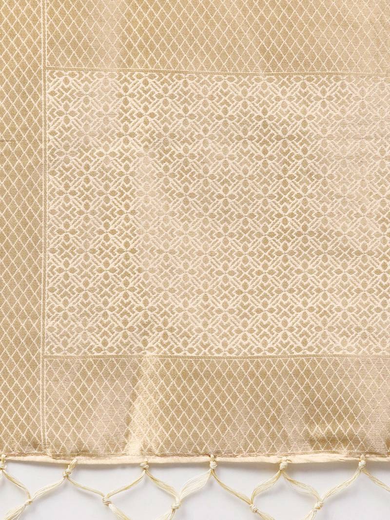 Beige Banarasi Silk Foil Printed Dupatta