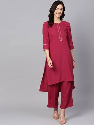 Women's Pink Color Solid Straight Crepe Kurta 1