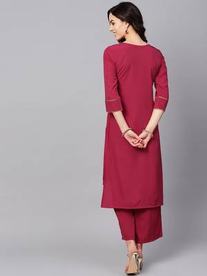 Women's Pink Color Solid Straight Crepe Kurta 3