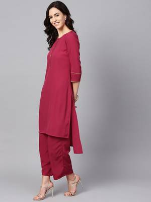 Women's Pink Color Solid Straight Crepe Kurta 4