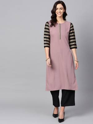 Women's Purple Color Solid Straight Crepe Kurta 1