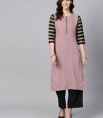 Women's Purple Color Solid Straight Crepe Kurta