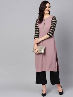 Women's Purple Color Solid Straight Crepe Kurta 2